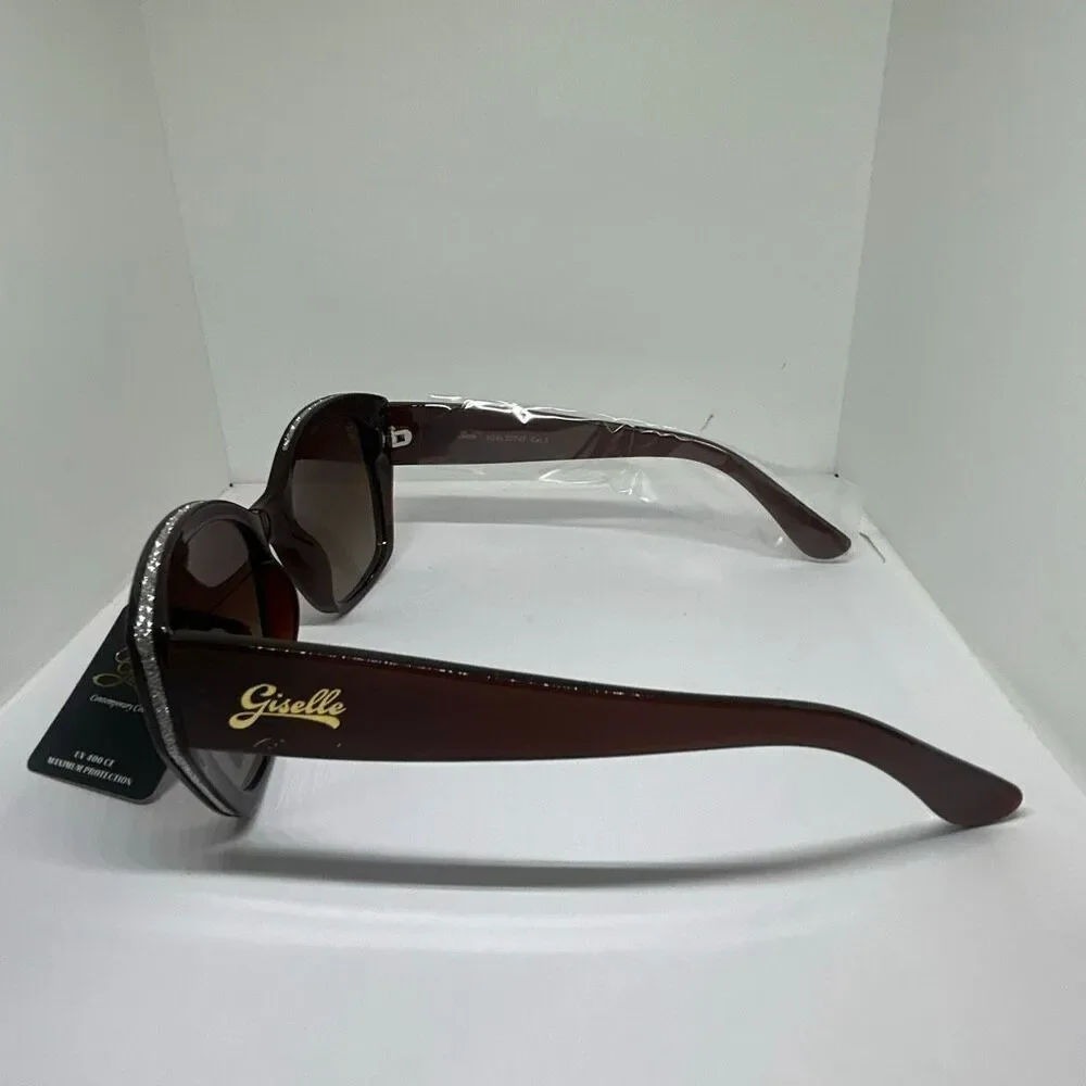 Giselle Oversized Brown Sunglasses UV400 Glam Rhinestone Accent
